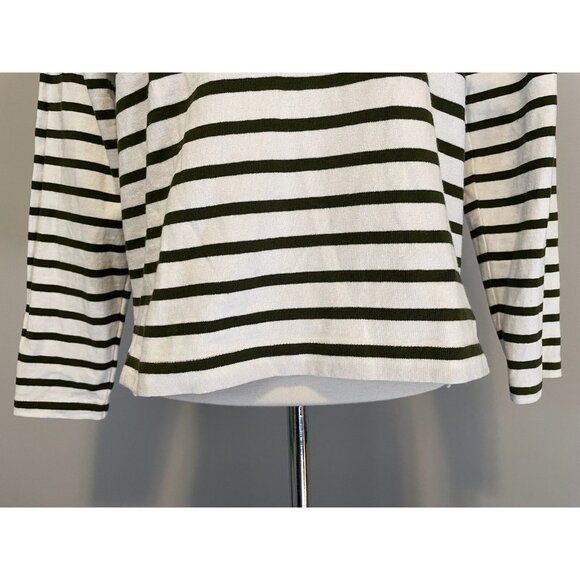 J. Crew White & Green Striped Buttoned Mock Neck Shirt, Size XS - Picture 7 of 9